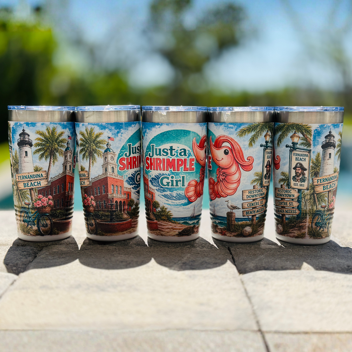 Just a Shrimple Girl Tumbler – Fernandina Beach Coastal Stainless Steel Cup | Shrimp Festival Inspired Travel Mug | Amelia Island Gift