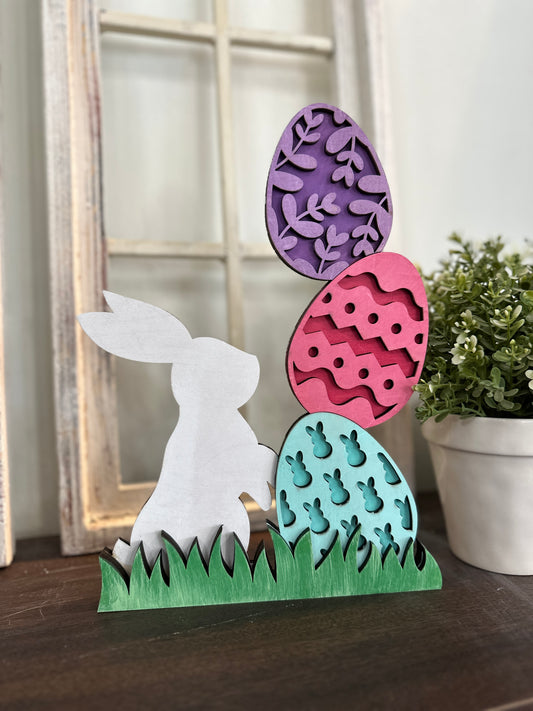 Stacking Eggs with Bunny 3D Shelf Sitter P03541