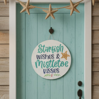 Starfish and Mistletoe STENCILED DOOR HANGER - G187