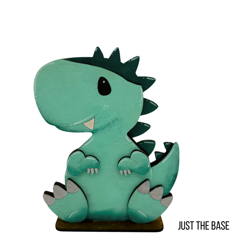 Green dinosaur figurine on a white background with 'JUST THE BASE' text.