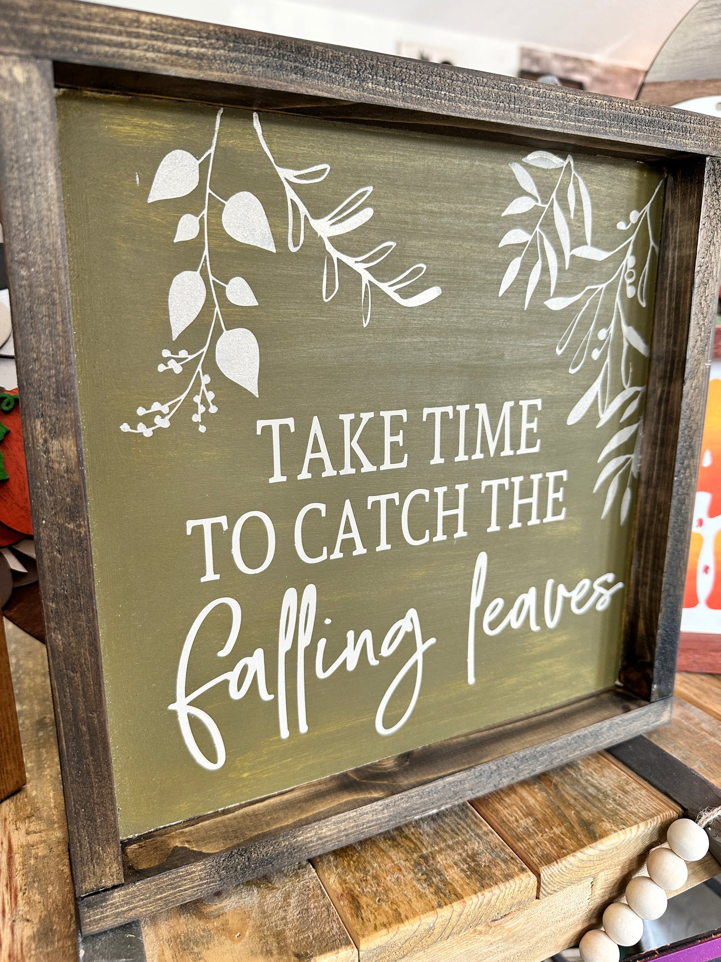 PAINTED Take Time to Catch the Falling Leaves Square Design P02930