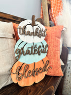 Thankful Grateful Blessed Stacked Pumpkin Trio Laser Craft P13347
