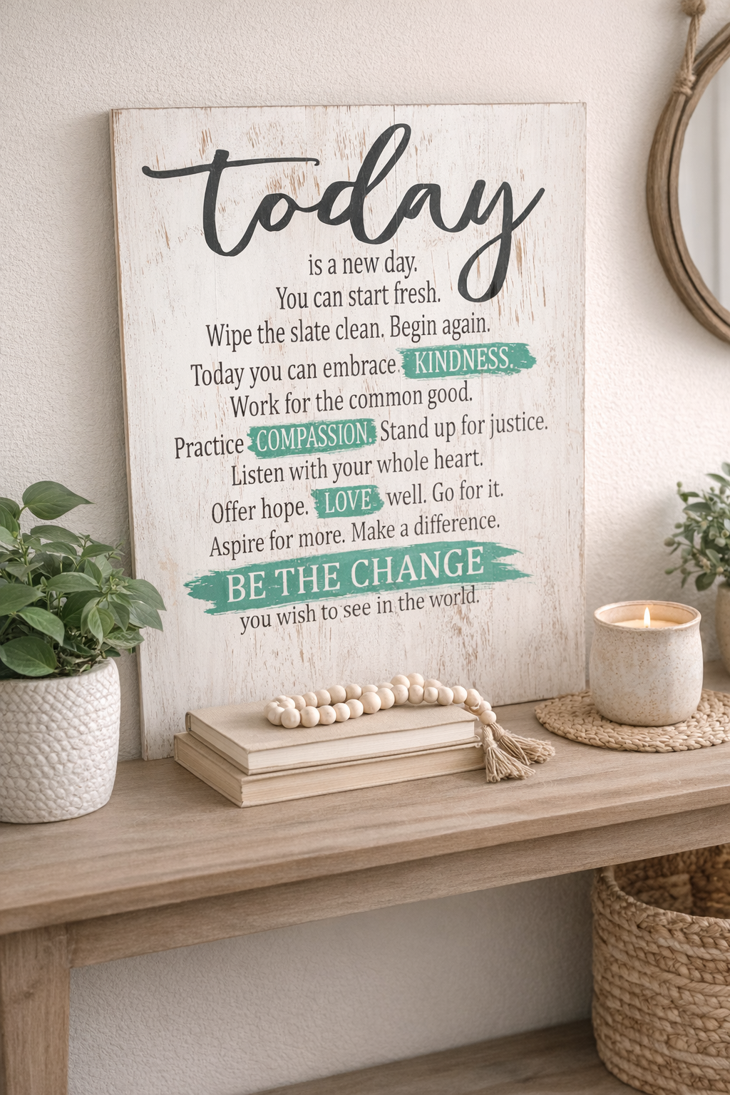 Today is a new Day Motivational Sign for hope. DIY Craft Kit. Finished Sign. Workshop in Fernandina Beach. Jacksonville Paint and Sip.