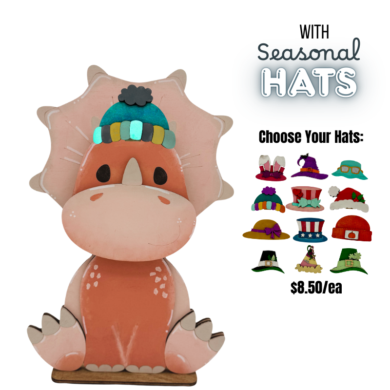 Stylized animal figure with seasonal hats on a white background