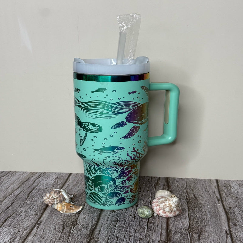 Turtle Full Wrap 40 oz Teal with Copper Core Tumbler with Straw P014018