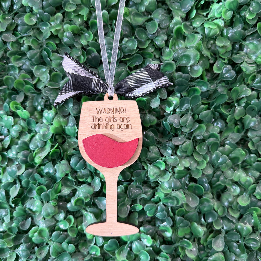 Warning! The Girls Are Drinking Again Wine Glass Ornament, ornament, view 2
