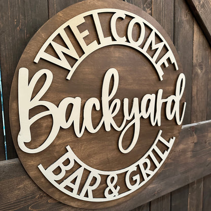 PAINTED Welcome Backyard Bar & Grill Door Hanger P02732