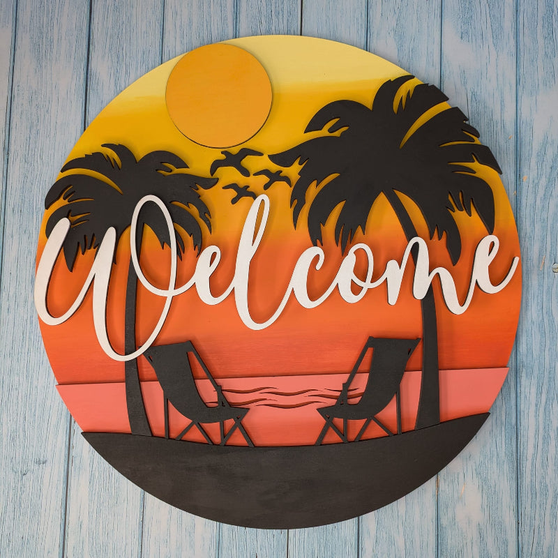 Welcome Beach Chairs and Palms 3D DOOR HANGER - P014172