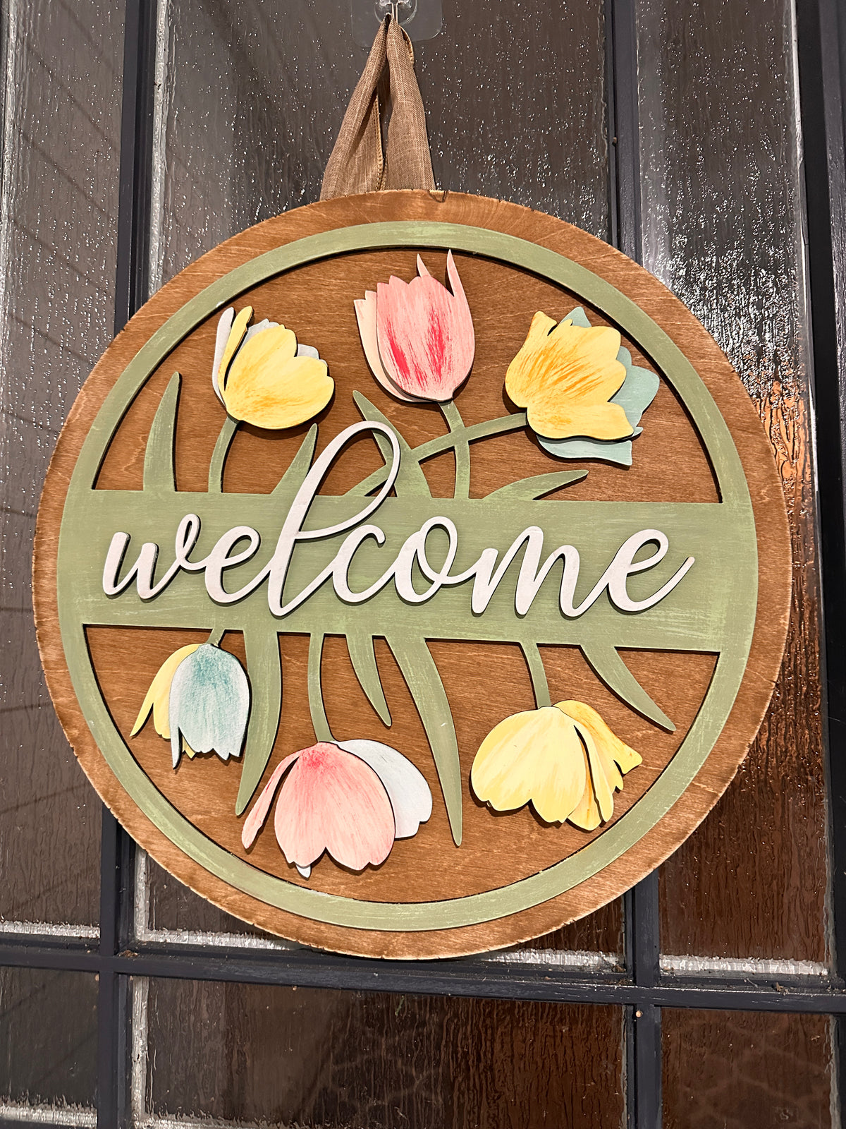 Welcome Or Welcome Home with Tulips Double Door Set 3D DOOR HANGER DESIGN P03595