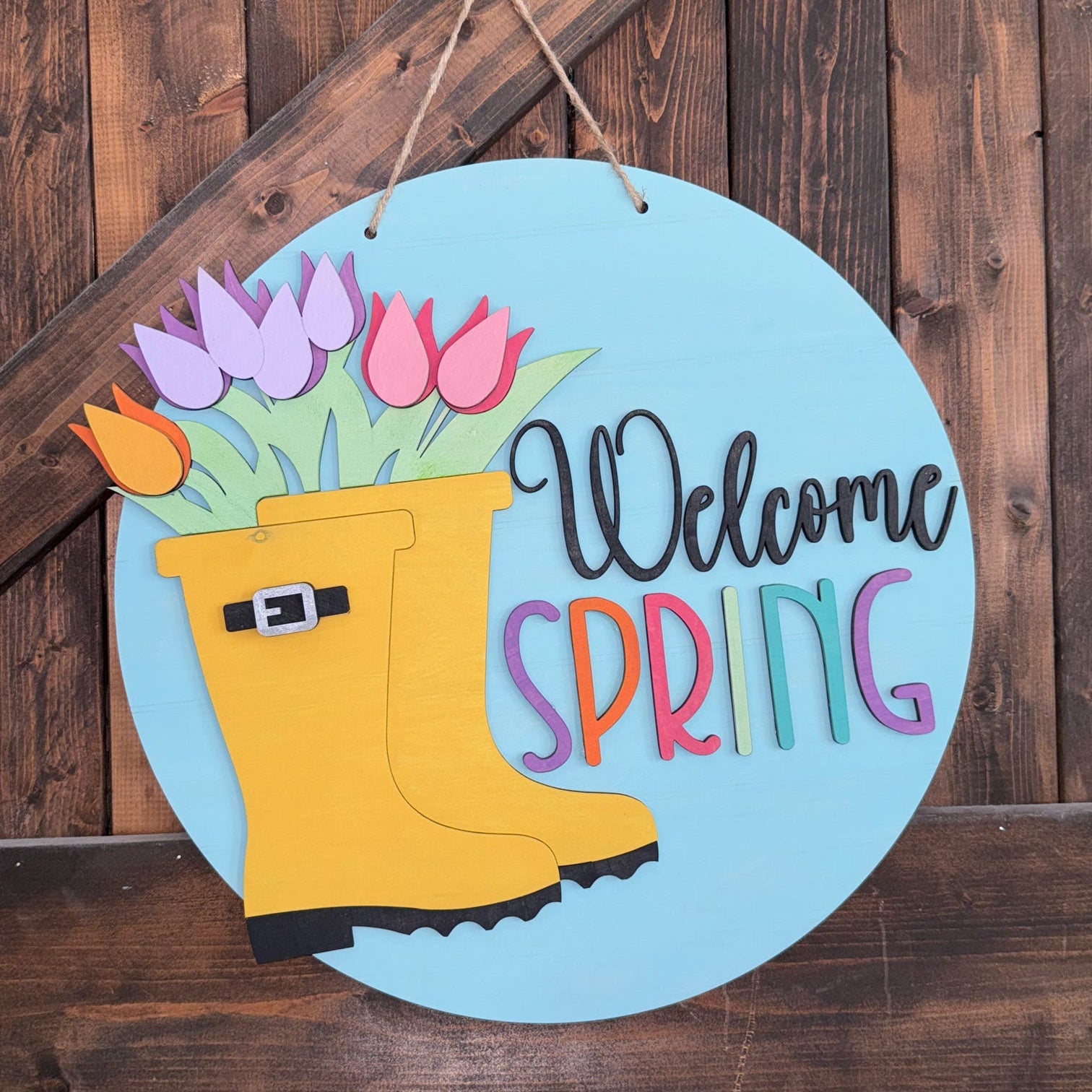 Welcome Spring Rain Boots Door Hanger P13757