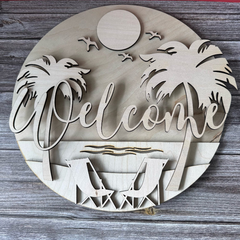 Welcome Beach Chairs and Palms 3D DOOR HANGER - P014172