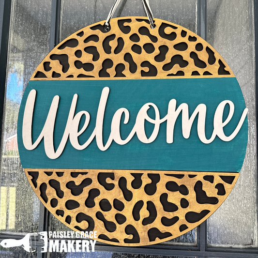 Welcome with Jaguar or Cheetah Print Door Hanger P03510
