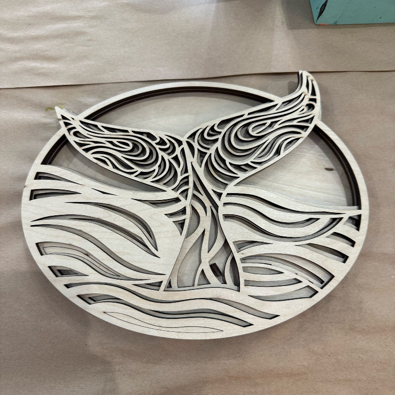 Whale Tail Layered Laser 3D Cut Sign Fundraiser for Right Whale Festival P03730