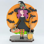 Witch Girl with Moon &amp; Pumpkin 3D LASER PROJECT G0661
