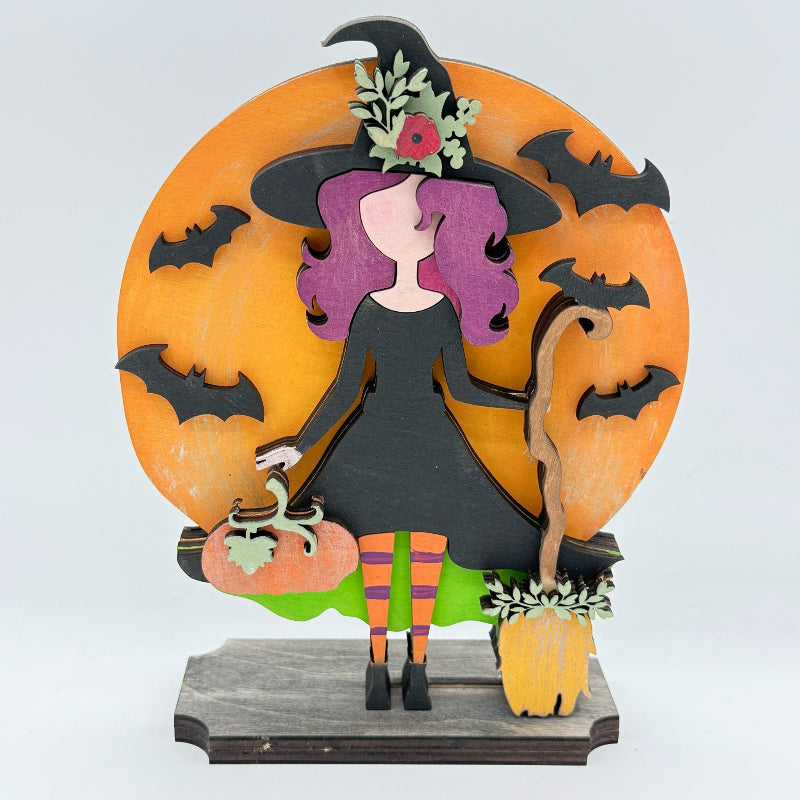 Witch Girl with Moon &amp; Pumpkin 3D LASER PROJECT G0661