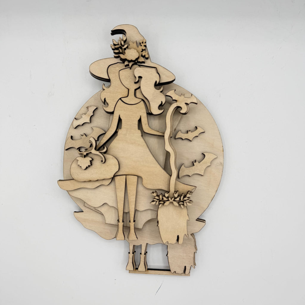 Witch Girl with Moon &amp; Pumpkin 3D LASER PROJECT G0661