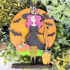 Witch Girl with Moon &amp; Pumpkin 3D LASER PROJECT G0661
