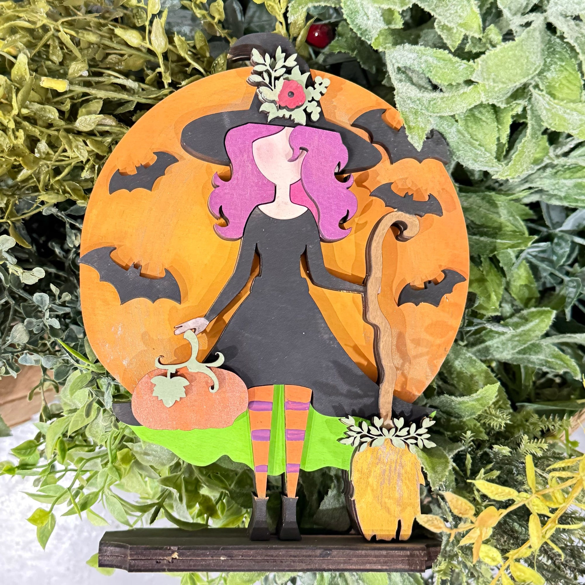 Witch Girl with Moon &amp; Pumpkin 3D LASER PROJECT G0661