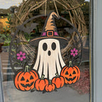 Witch Hat Ghost with Pumpkins 3D DOOR HANGER G0646
