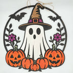 Witch Hat Ghost with Pumpkins 3D DOOR HANGER G0646