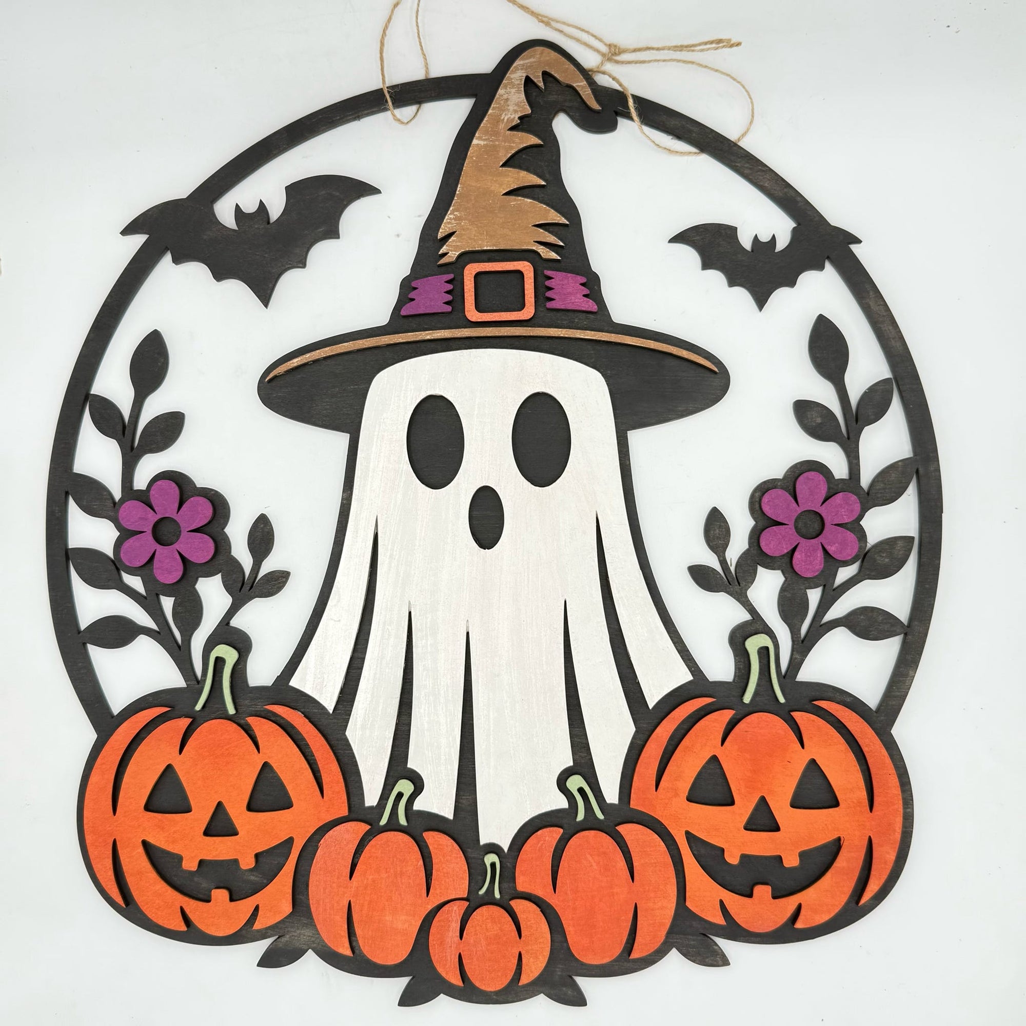 Witch Hat Ghost with Pumpkins 3D DOOR HANGER G0646