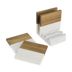Personalized Engraved Marble Wood Coasters - Set of 4 Coasters and Stand G301