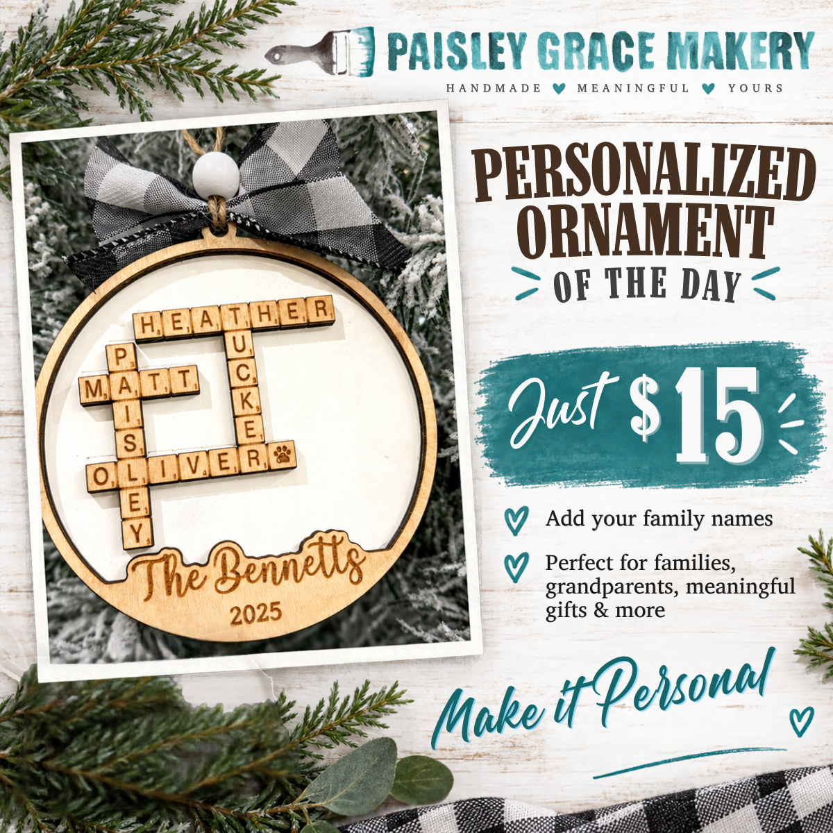 Family Name Crossword Personalized Ornament G0758