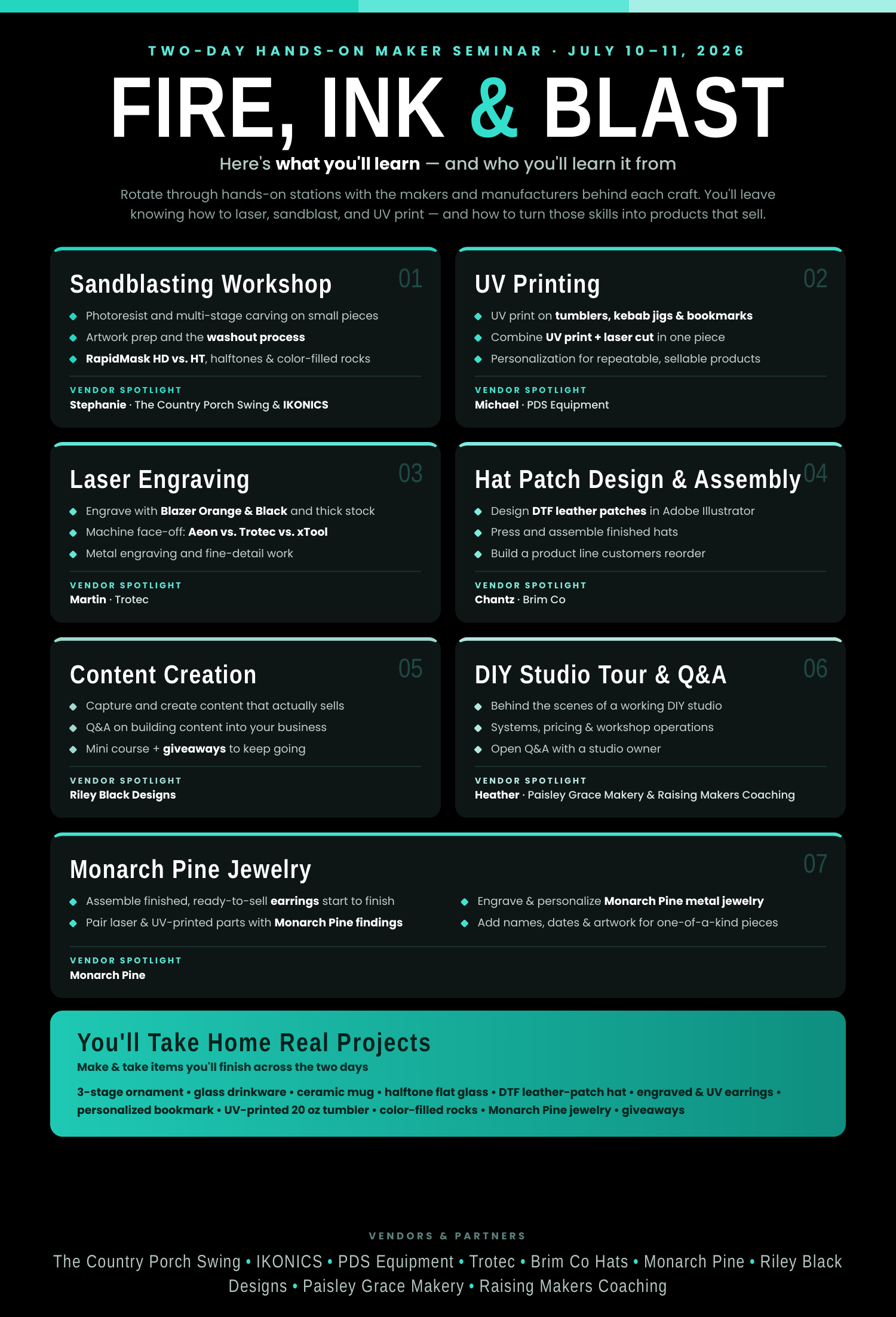 July 10th and 11th 2026 Fire, Ink and Blast Hands On Workshop with Ikonics, PDS Equipment and Trotec