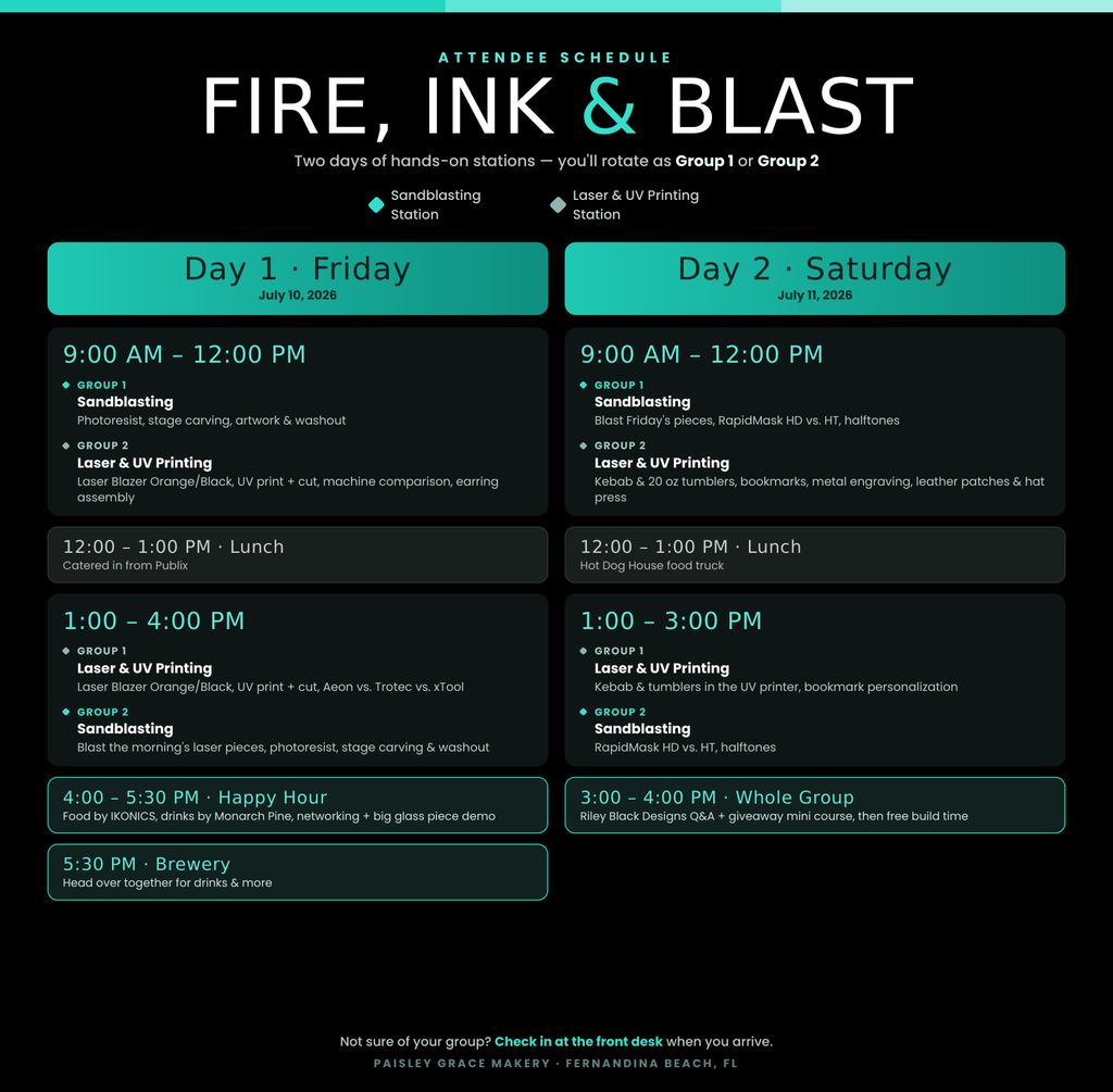 July 10th and 11th 2026 Fire, Ink and Blast Hands On Workshop with Ikonics, PDS Equipment and Trotec