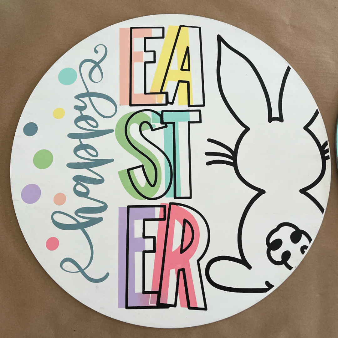 Happy Easter with Bunny and Outlines Door Hanger P03541