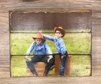 Two brothers in cowboy hats photo on a three plank wood photo pallet