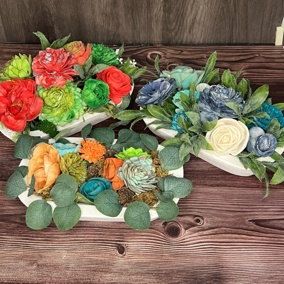 Small White Dough Bowl Arrangement with up to 10 Flowers P13554