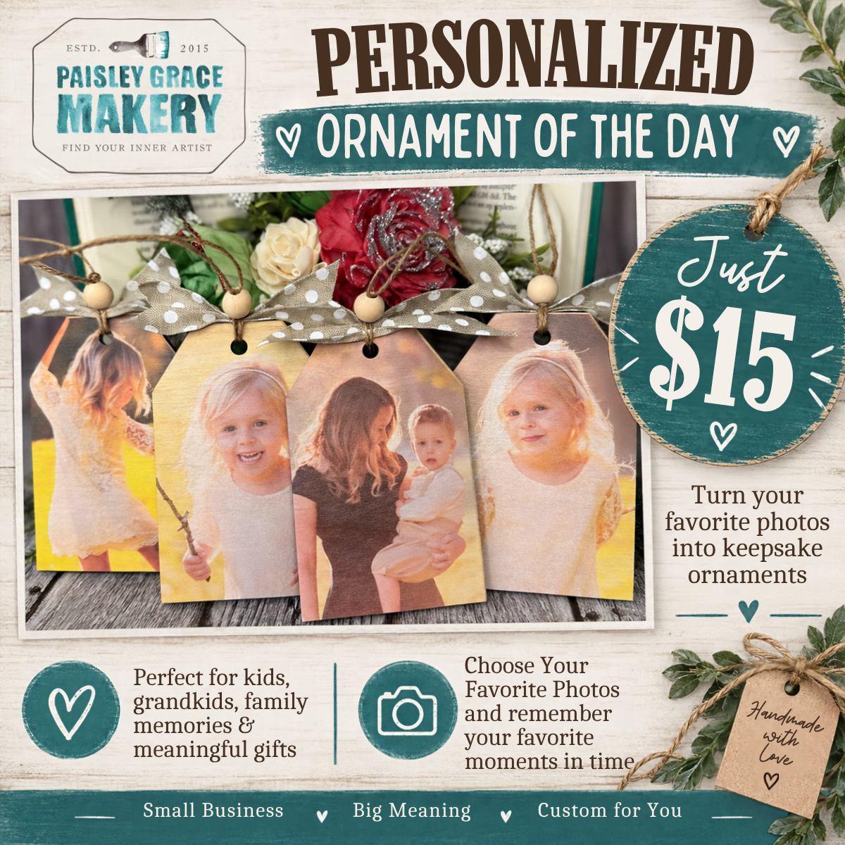 Personalized Photo Wood Tag Ornament G0756