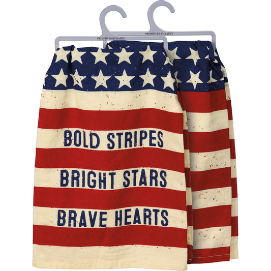 Bold Stripes Bright Stars Brave Hearts Patriotic Kitchen Towel
