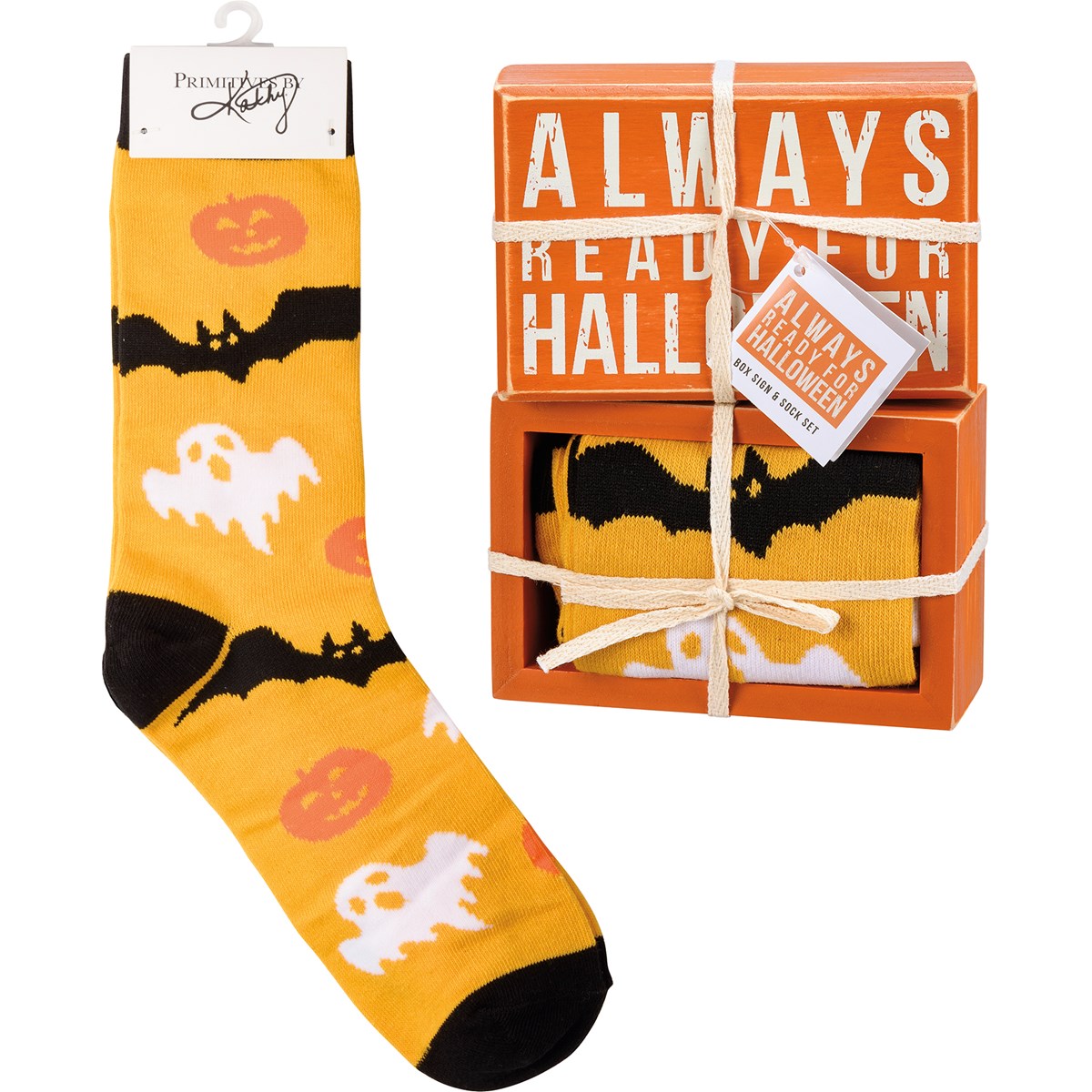 Always Ready For Halloween Box Sign & Sock Set