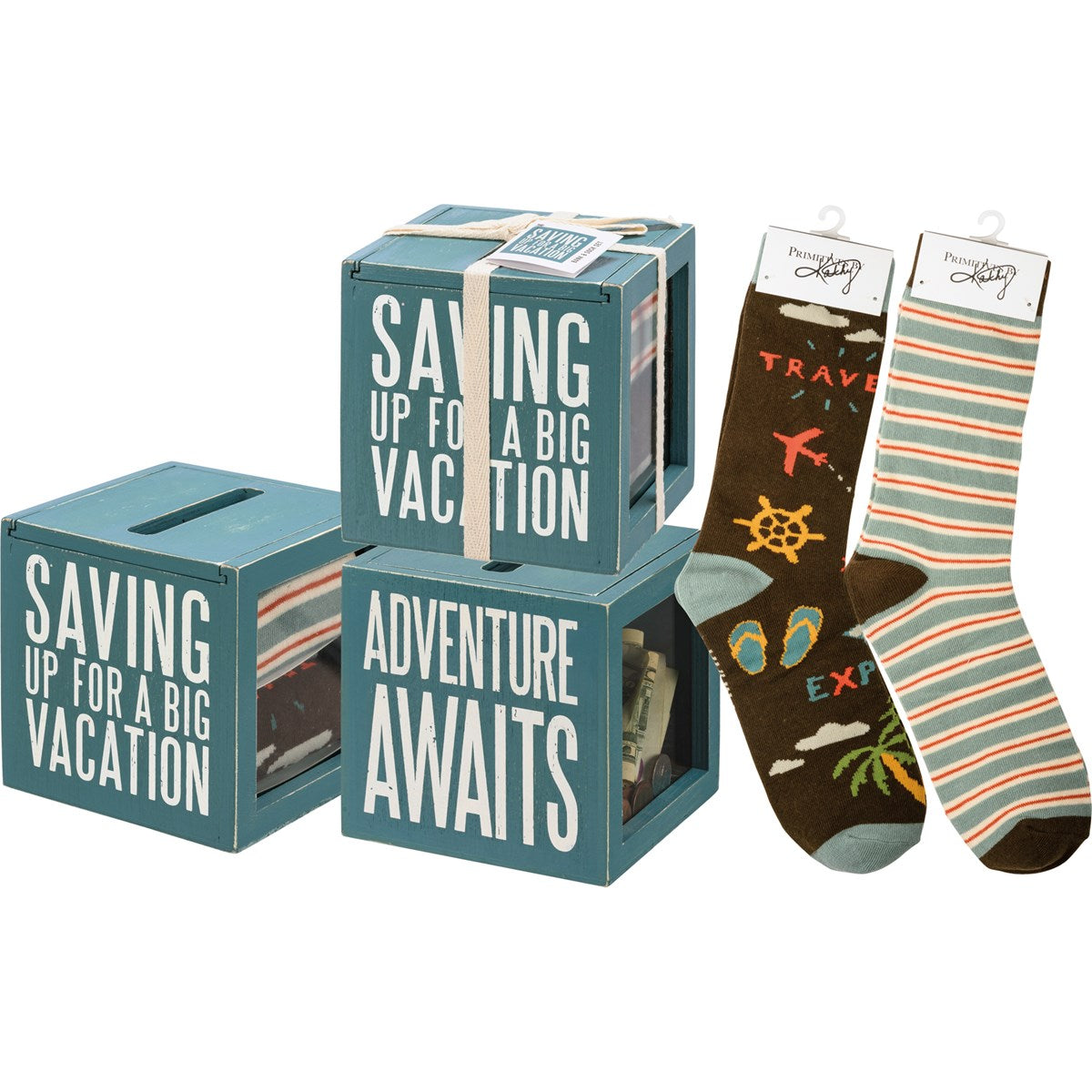 Saving Up For A Big Vacation Bank And Socks Set