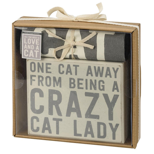 Love and A Cat Box Sign & Towel Set