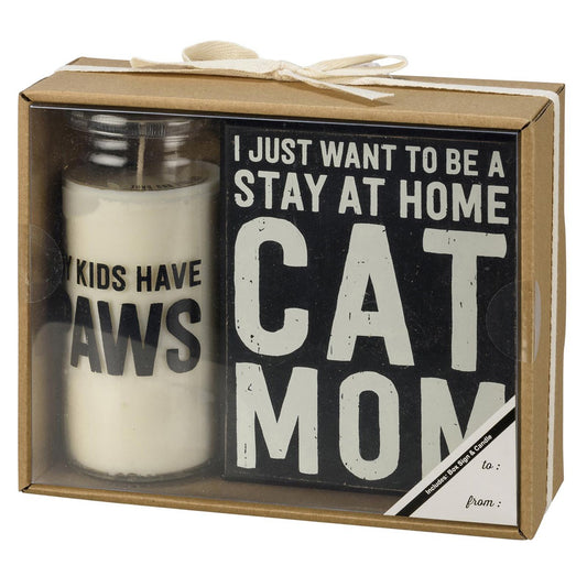 Cat Mom Box Sign & Candle Set
