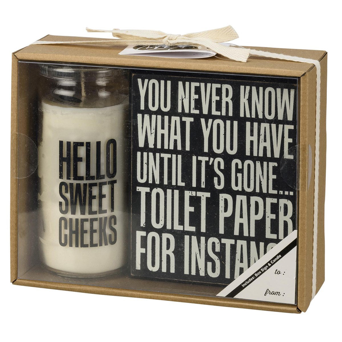 Bathroom Quotes Box Sign & Candle Set