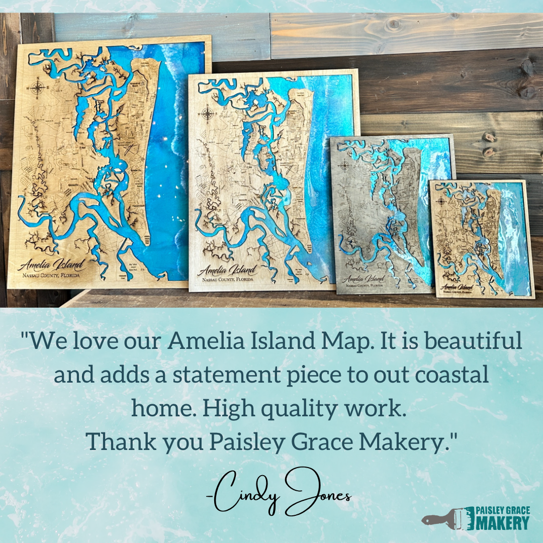 Amelia Island Map Epoxy Poured Sign P2058