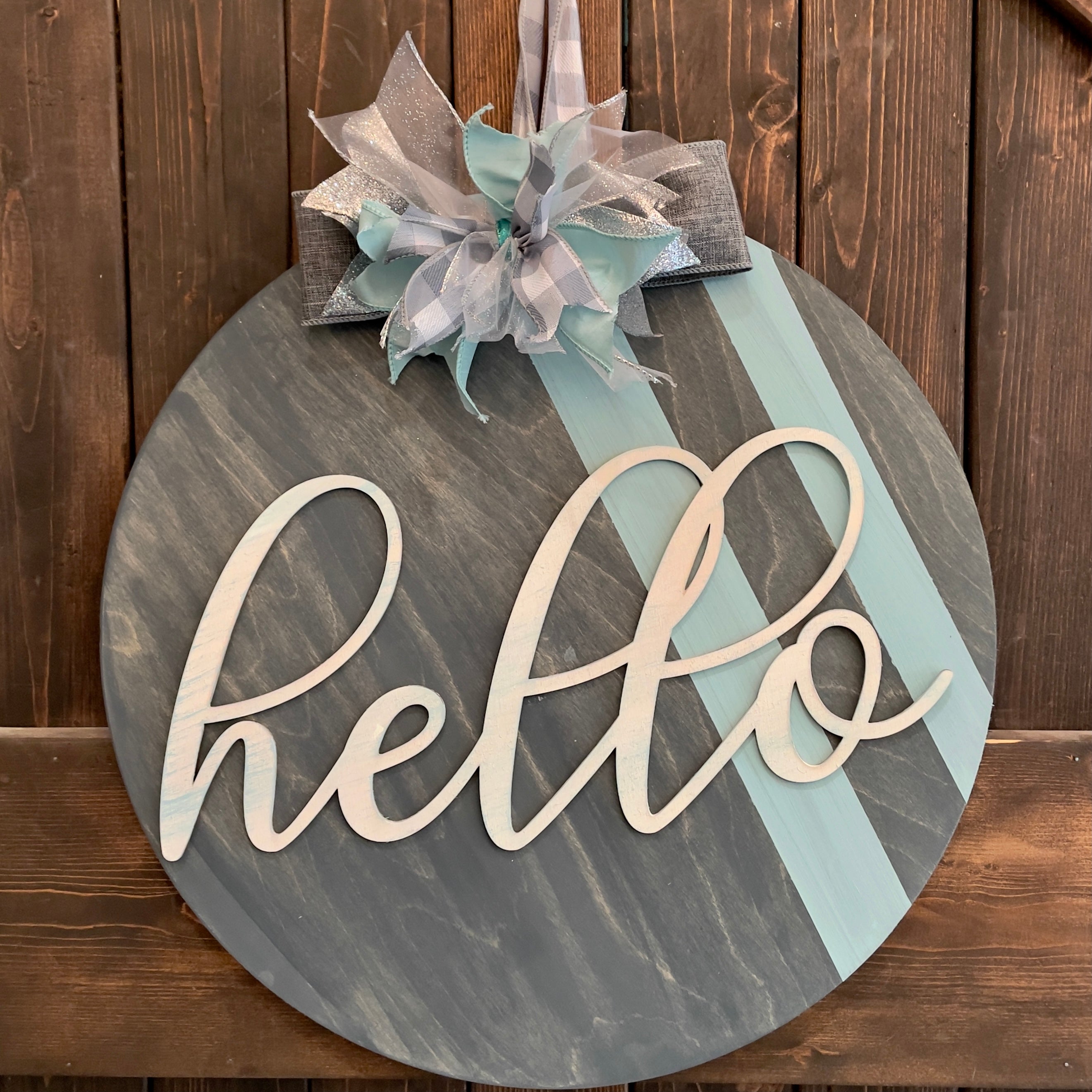 PAINTED - 3D Hello Circle Door Hanger 18