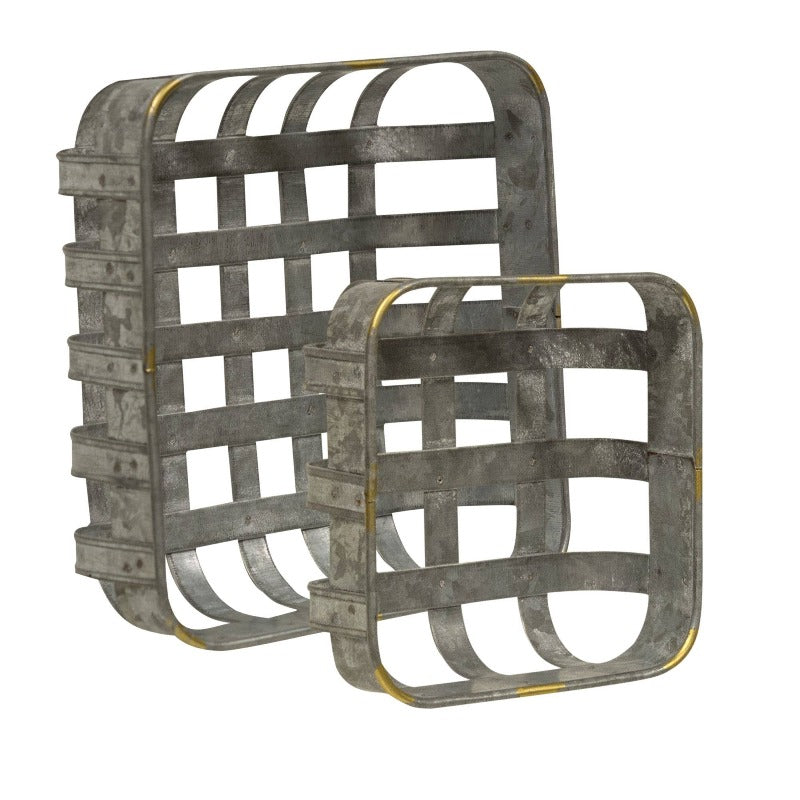 2/Set Washed Galvanized Metal Baskets - Paisley Grace Makery