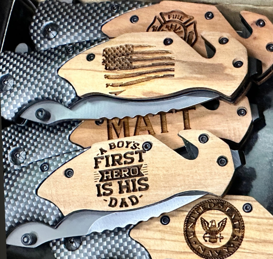 Laser Engraved Pocket Knife - Paisley Grace Makery