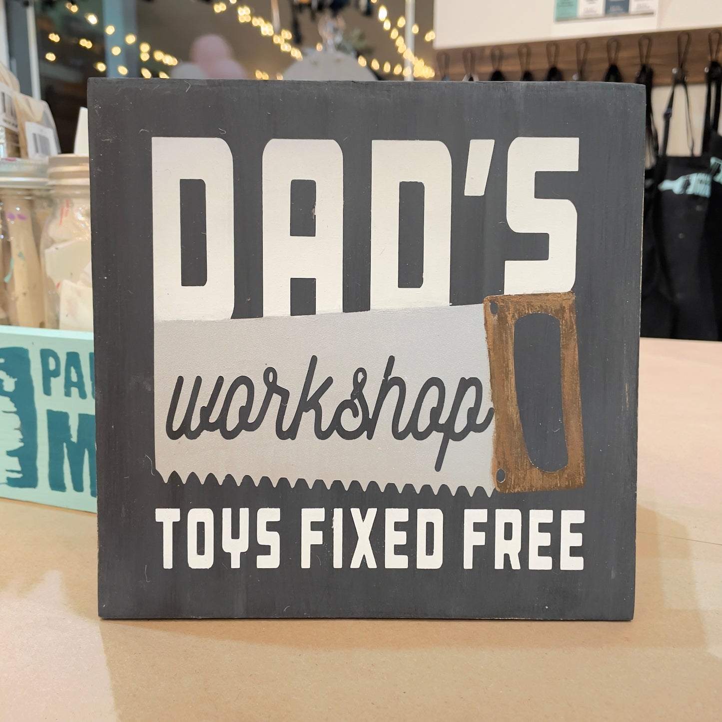 PAINTED Dad's Workshop Toys Fixed Free 8x8" - Paisley Grace Makery