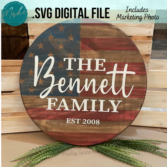 Flag Personalized Round DIGITAL .SVG FILE - Paisley Grace Makery
