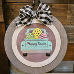 Happy Easter Vintage Truck: Swappable Round Door Hanger Insert - Paisley Grace Makery