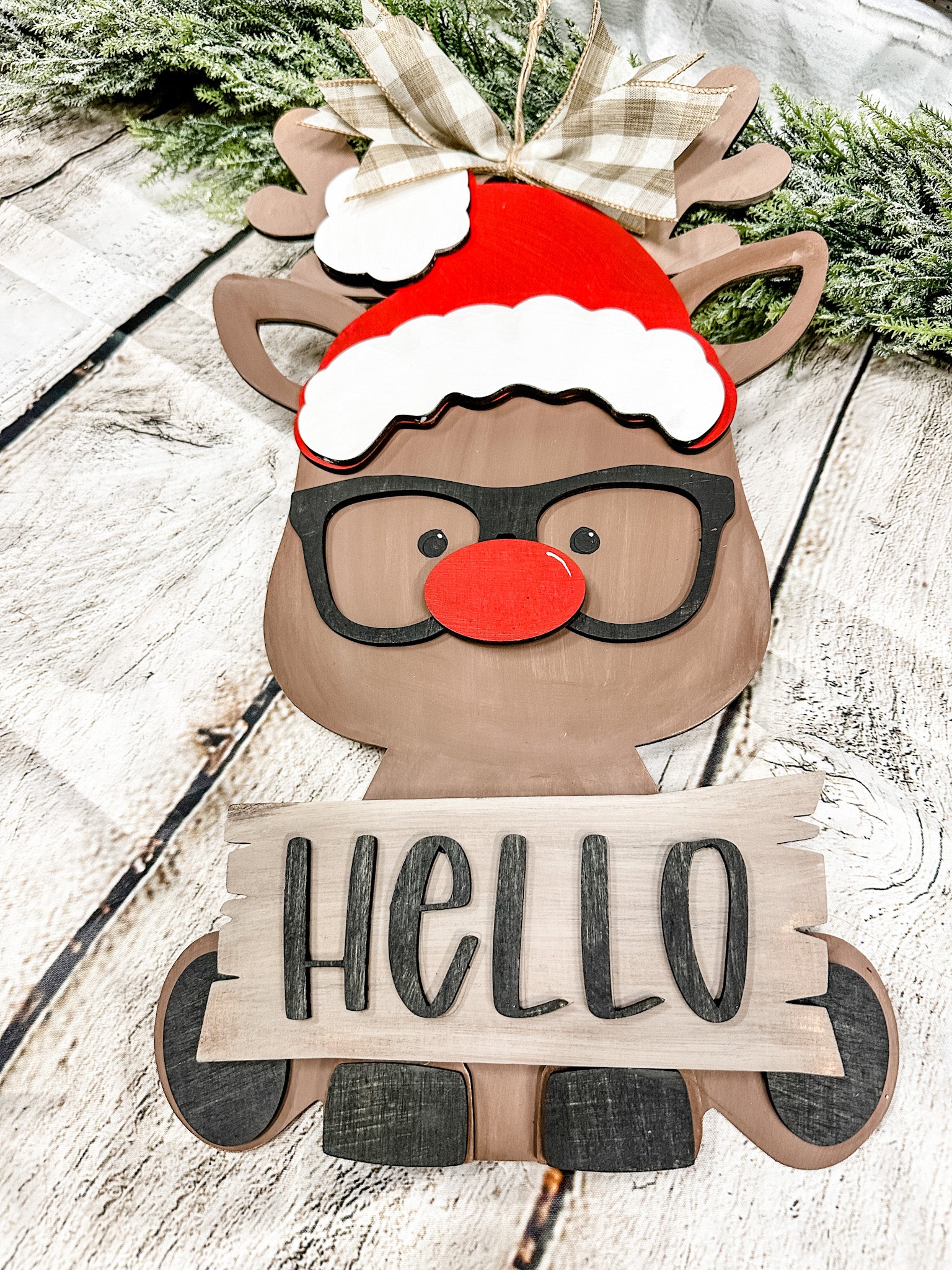 Hello Reindeer with Glasses : Door Hanger - Paisley Grace Makery