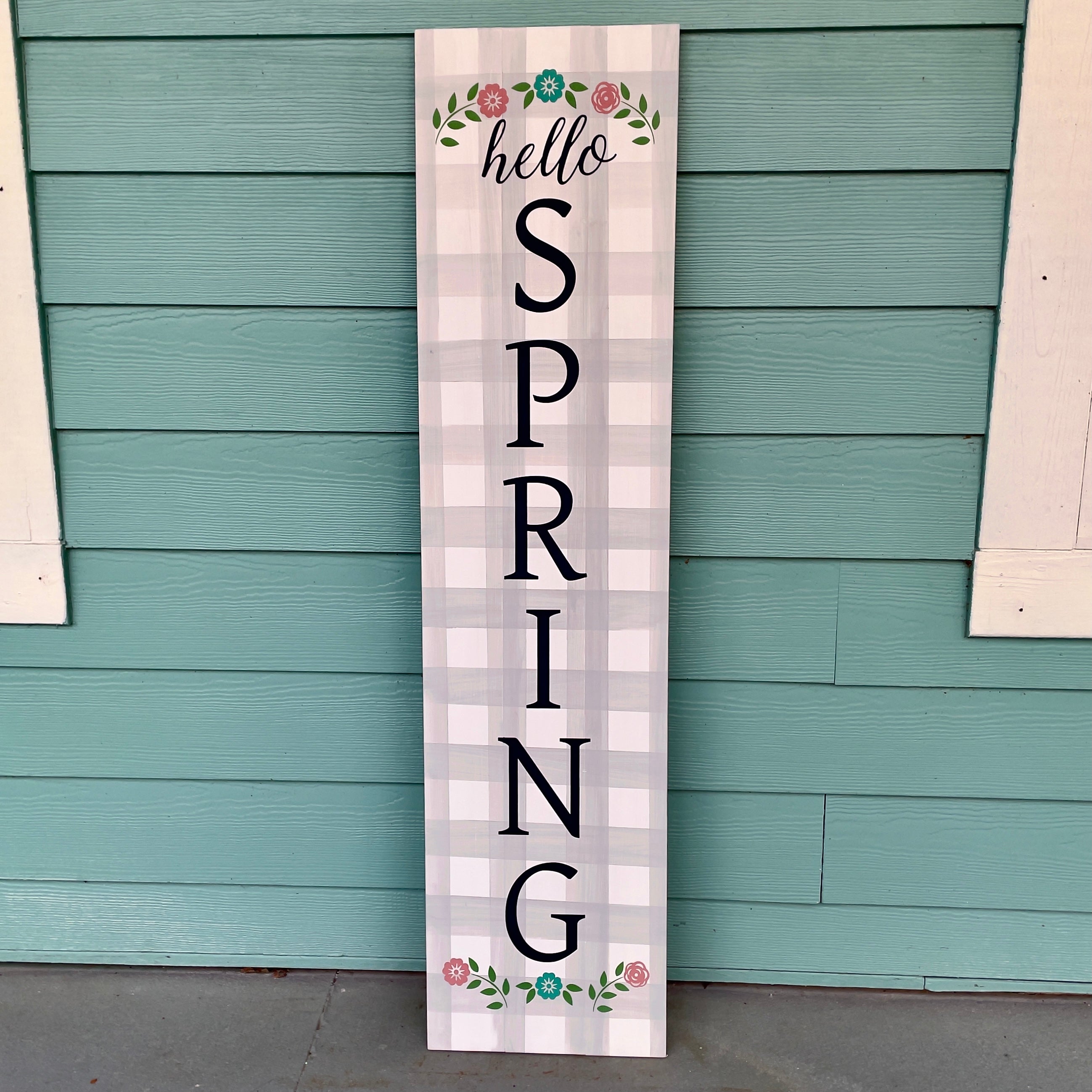 Painted Hello Spring Large Plank 12x48