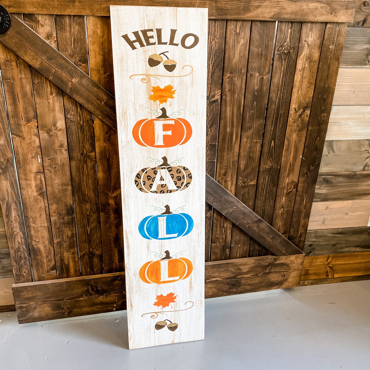 Hello Fall with Pumpkins Vertical: Plank Design - Paisley Grace Makery