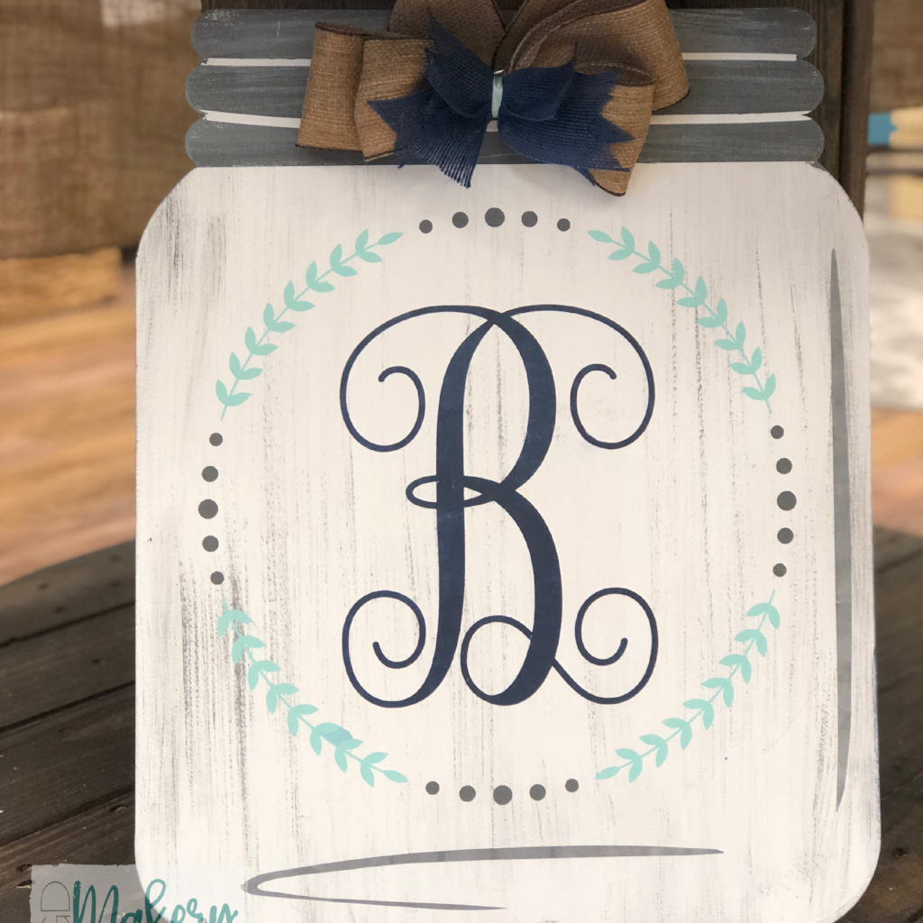 INITIAL WITH WREATH MASON JAR: DOOR HANGER DESIGN - Paisley Grace Makery